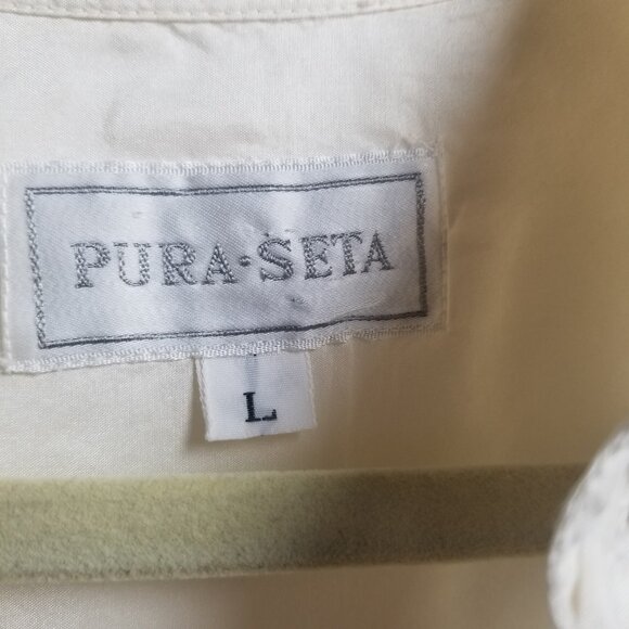 Pura Seta Men's Ivory 100% Silk Office Career Shirt Sz L - Picture 3 of 4